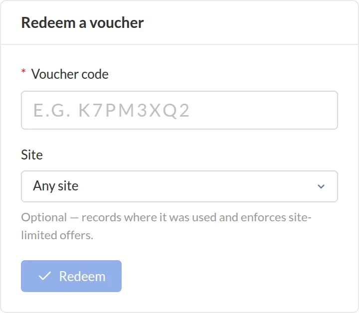 Redeem a voucher code at the till