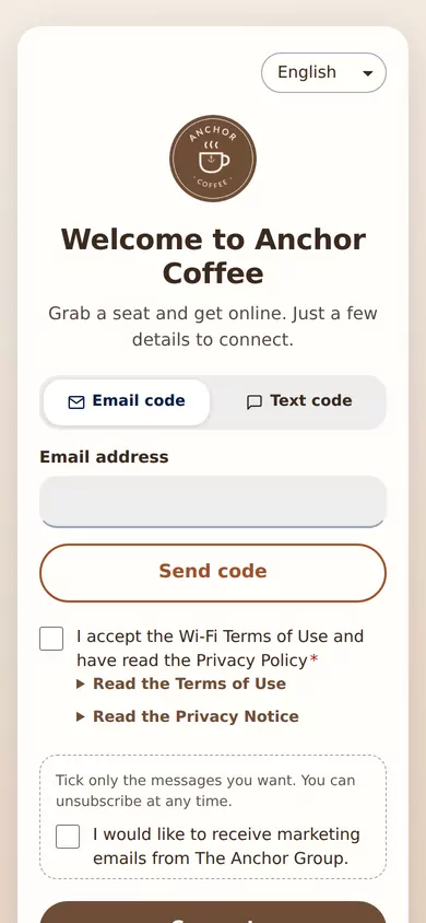 Sign-in page offering an email code or a text-message code